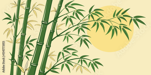 Raining cute , wallpaper and seamless tropical ,texture and silhouette green bamboo forest green yellow background 