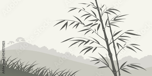 Raining cute , wallpaper and seamless tropical ,texture and silhouette green bamboo forest foggy  background 