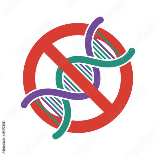 Red Circle Prohibition Symbol Overlapping Teal Purple D N A Helix
