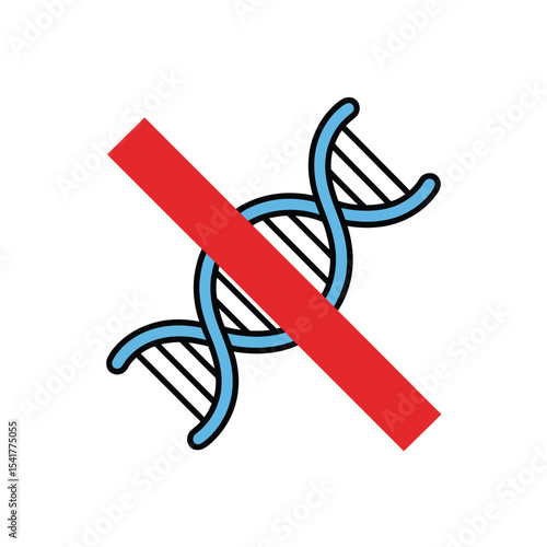 Red Prohibition Sign Over Light Blue D N A Strand Icon