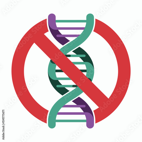 Red Prohibition Symbol Over Teal Purple D N A Helix