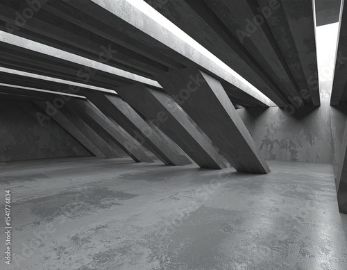 3 d dark concrete interior with diagonal columns