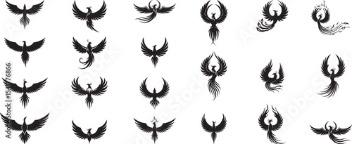 Phoenix bird vector illustration set of mythical firebird designs for tattoo and logo inspiration