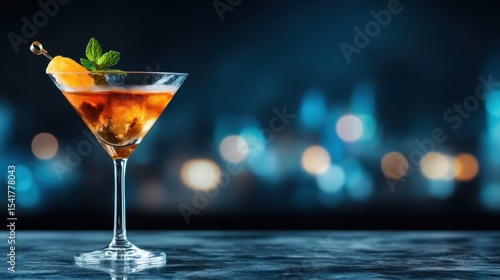 Wallpaper Mural An exquisite cocktail garnished with mint and orange presented against a blurred bar backdrop signifies sophistication and enjoyment in a vibrant nightlife atmosphere. Torontodigital.ca