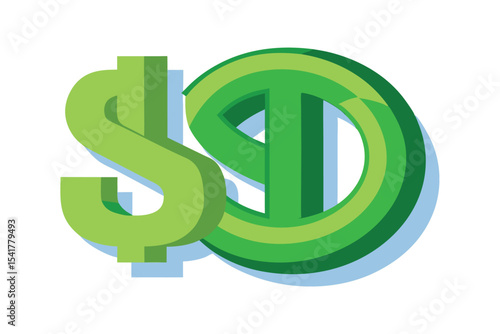 Stylized Green Dollar Sign and Zero Intertwined Design Showcasing Abstract Financial Concept with Fresh Colors and Playful Composition