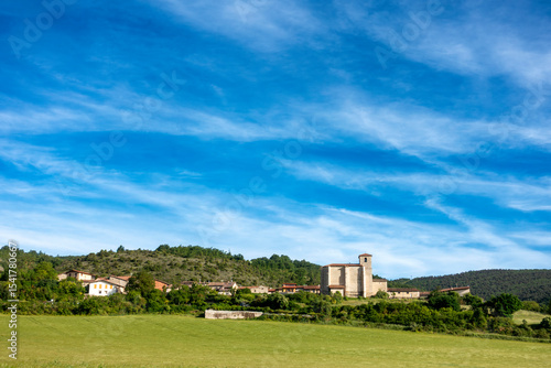 Picturesque village of Ozana with its church, Condado de Treviño, Burgos, Spain