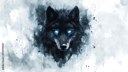 A stunning painted portrait depicting a wolf with glowing eyes