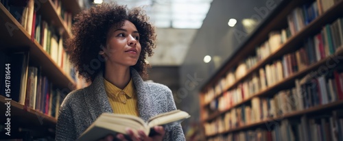 The woman exploring knowledge in a cozy library filled with books.