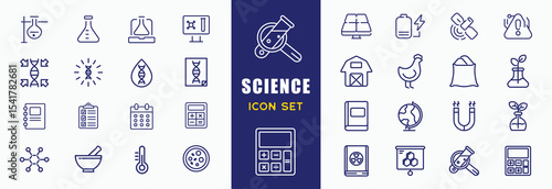 Science, scientific activity elements - minimal thin line web icon set. Outline icons collection. Simple vector illustration.
