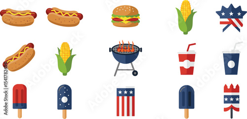 Celebrate Independence Day with Delicious Food and Festive Fun A Collection of Fourth of July Icons