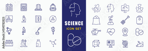 Science, scientific activity elements - minimal thin line web icon set. Outline icons collection. Simple vector illustration.
