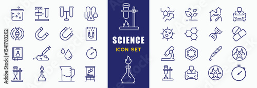 Set of 32 line icons related to science. Outline icons collection. Simple vector illustration. Editable stroke