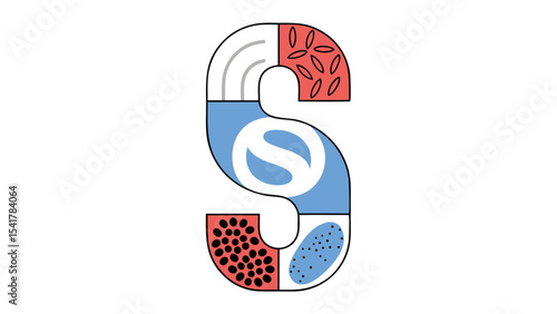 Visually appealing and detailed stylized letter S with various patterns and colors