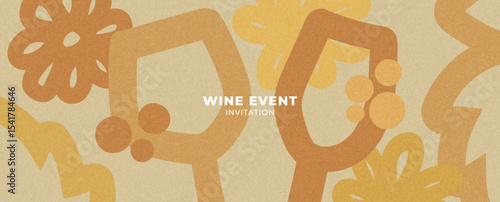 wine design template – banner, card or invitation with retro minimalist illustrations