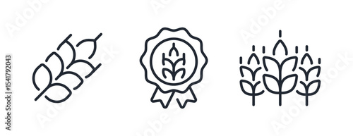 Wheat grain editable stroke outline icons set isolated on white background flat vector illustration. Pixel perfect. 64 x 64.