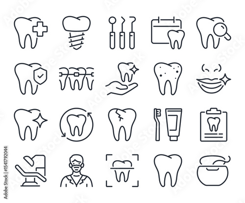 Dental care and stomatology editable stroke outline icons set isolated on white background flat vector illustration. Pixel perfect. 64 x 64