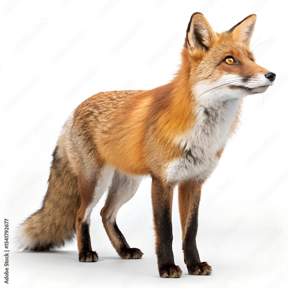 Fototapeta premium Red fox standing profile white background wildlife