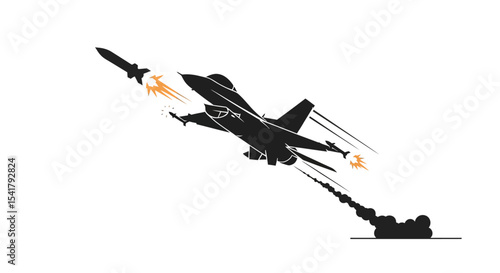 Vector Silhouette of Detailed Fighter Jet F-16 – Military Aircraft Illustration for Defense and Aviation Design