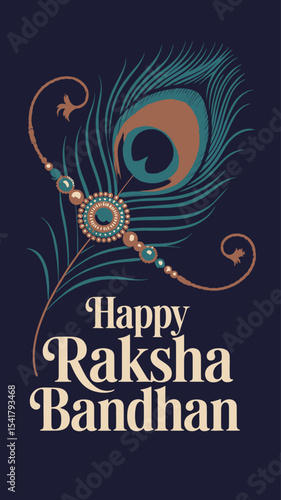 Elegant Raksha Bandhan Greeting with Rakhi and Peacock Feather Design