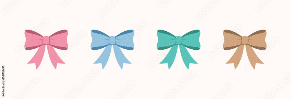 Four Pastel Decorative Bows Pink Blue Teal Beige Gift Wrap Design Elements pink bow blue bow Four Pastel Decorative Bows Pink Blue Teal Beige Gift Wrap Design Elements pink bow blue bow