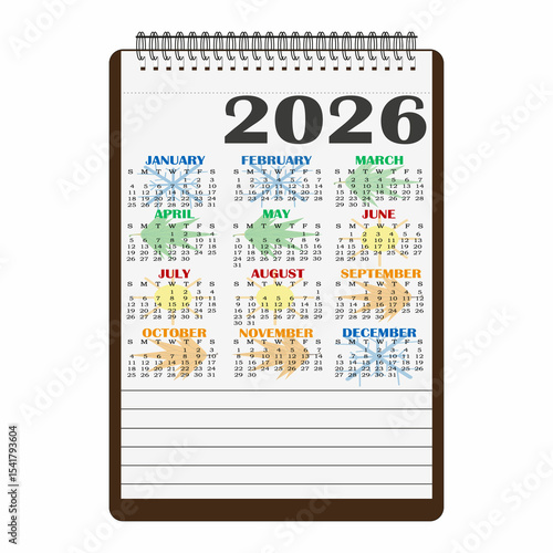 calendar for 2026. organizer with calendar and space for text