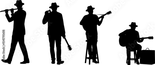 Musicians Silhouettes Playing Instruments - Music Performers

