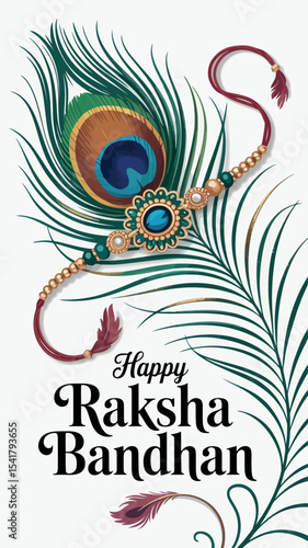 Elegant Raksha Bandhan Greeting with Rakhi and Peacock Feather Design