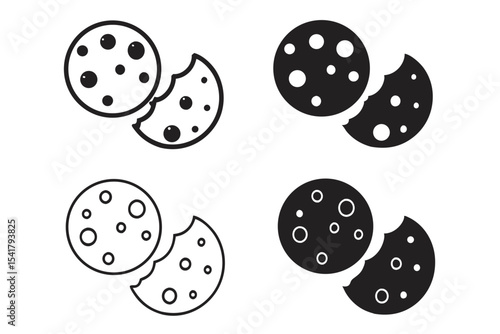Simple monochrome features cookie icons with different styles and one bite each
