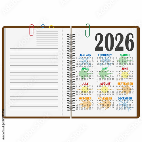 calendar for 2026. organizer with calendar and space for text