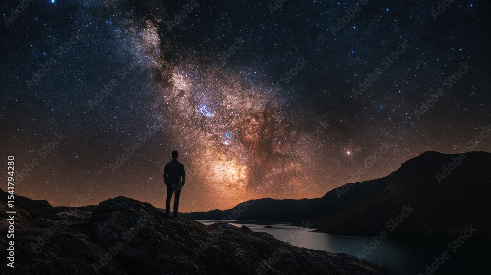 Fototapeta premium Black night sky with lots of stars, cosmic starry sky, minimalist style, photography, masterpiece 