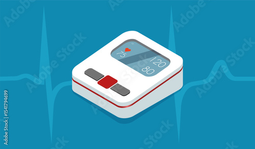 Digital blood pressure monitor on heart rate background. Concept of emphasizes health and wellness. Use for medical and healthcare.