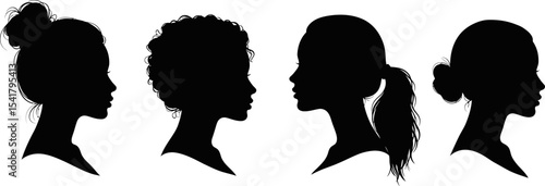  Diverse Female Hair Styles: Woman Head Silhouettes Collection