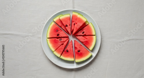 Fresh Watermelon Slices on Plates with Minimalist Pink and White Backgrounds