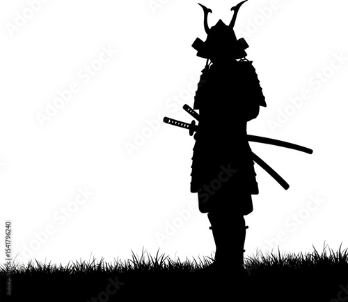 Ancient Samurai Warrior Silhouette: Japanese Bushido Spirit