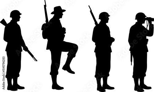 Military Soldiers Silhouettes: Army Troops Vector Set