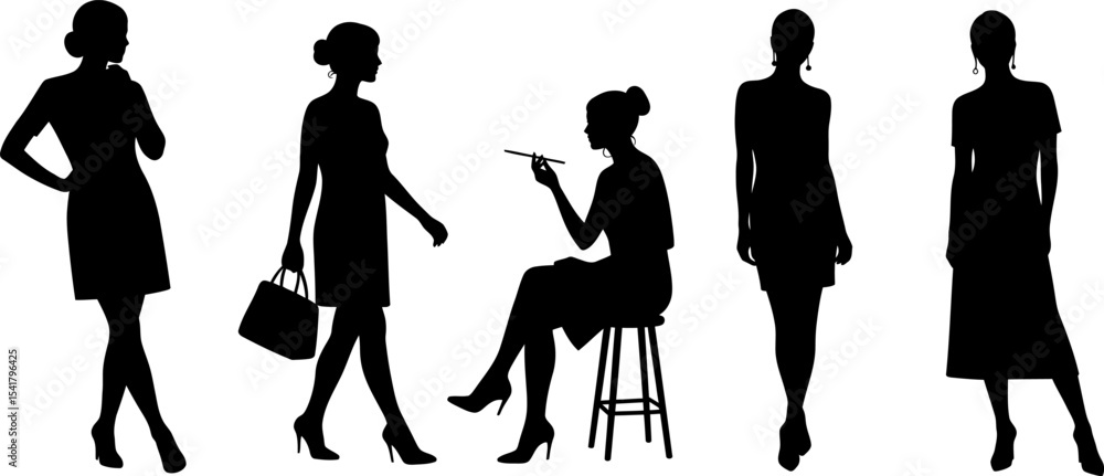 Obraz premium Elegant Women Silhouettes: Diverse Poses and Activities