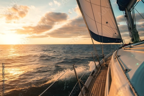 Sailing into the sunset on a peaceful ocean voyage