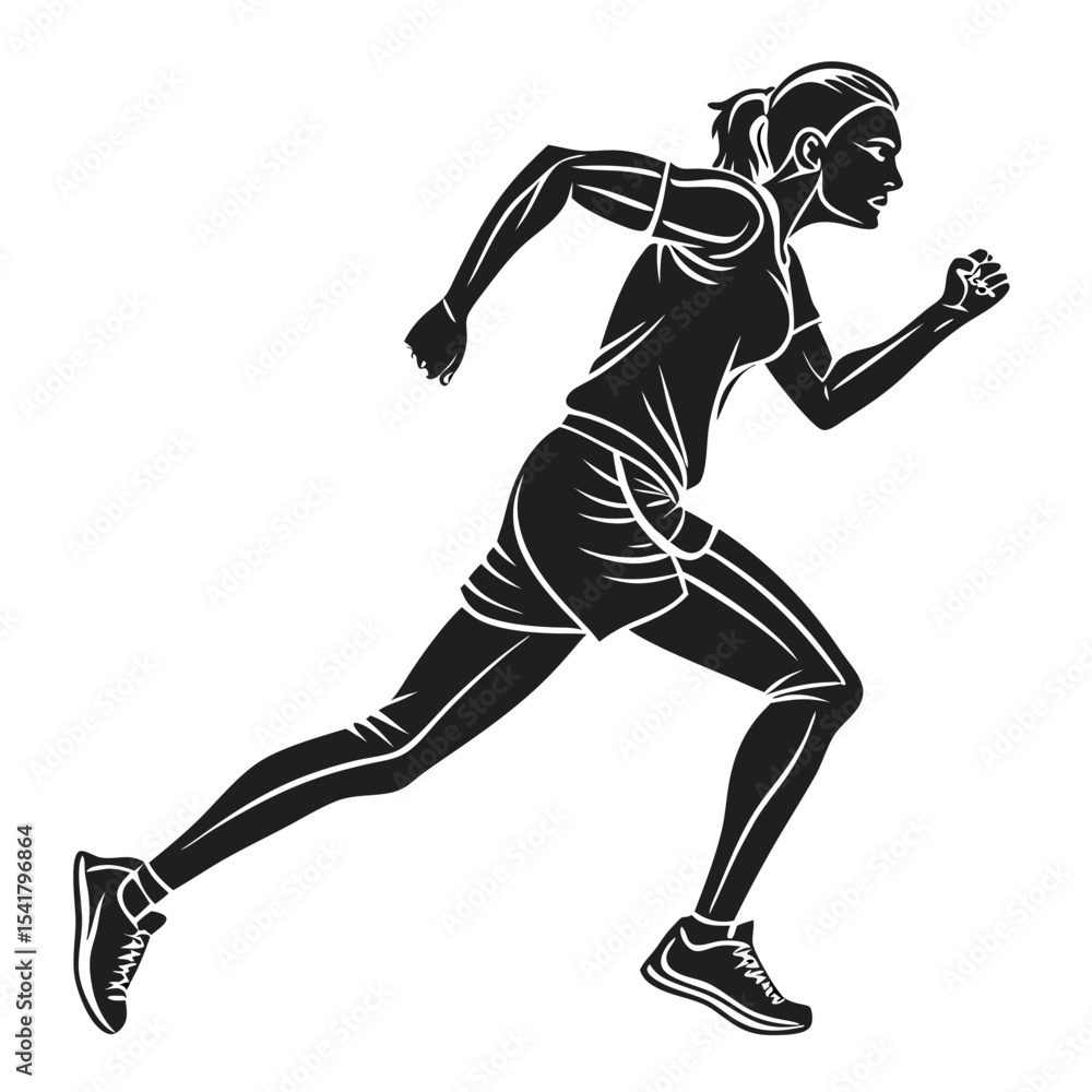 Naklejka premium of a woman running with determination and athletic prowess shown Silhouette
