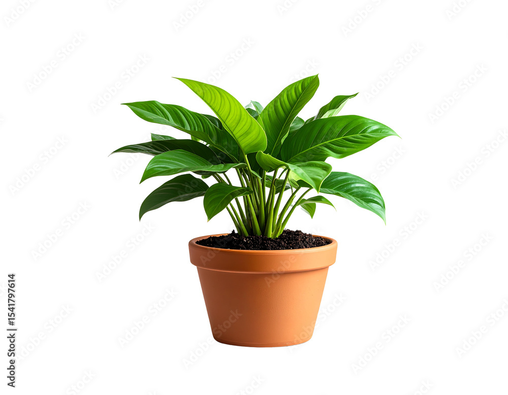 Fototapeta premium Realistic Houseplant in Clay Pot with Soil, Side Angle View, PNG with Transparence