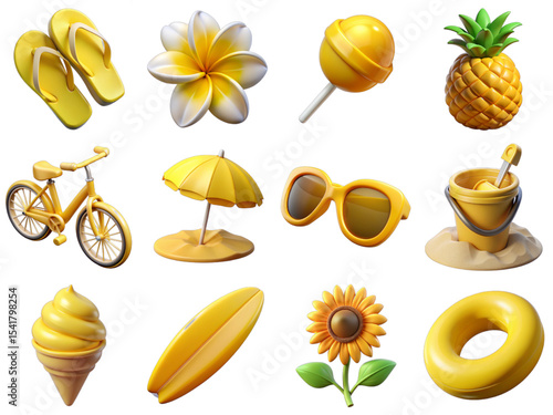 set of yellow summer icons