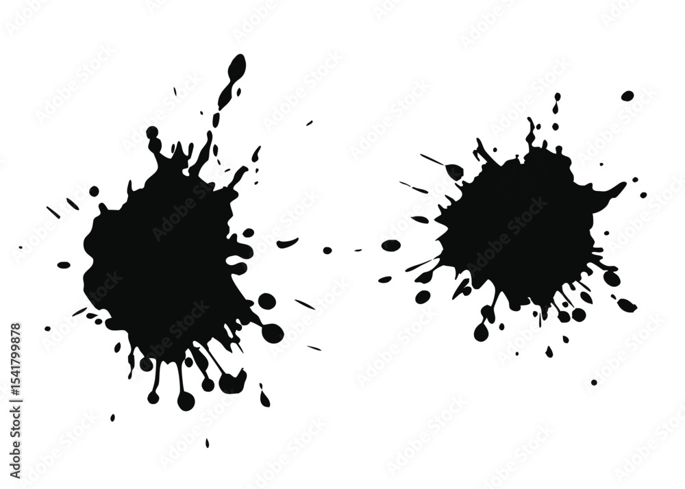 Fototapeta premium Two black ink spots are displayed on a clean white background, creating texture