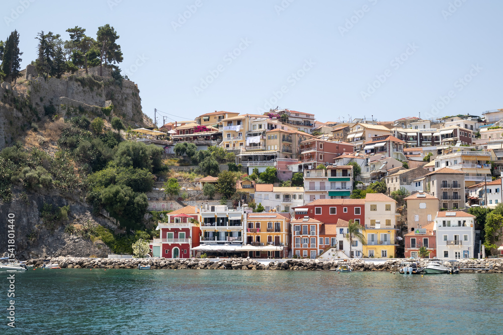 Naklejka premium Picturesque Parga Townscape and Ionian Sea