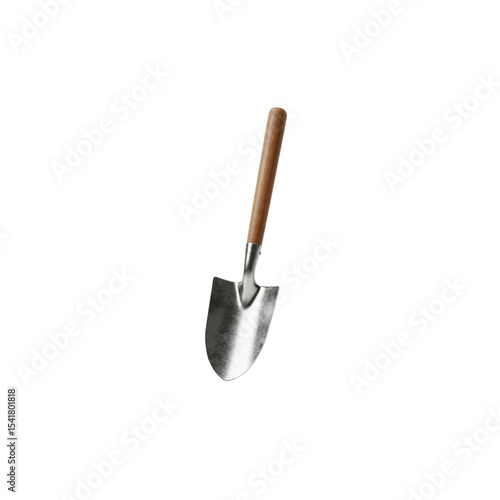 High-quality garden trowel with wooden handle, isolated on white.