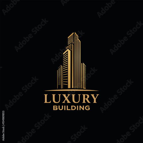 Luxury real estate skyscraper logo in gold – perfect for property, architecture, and construction branding