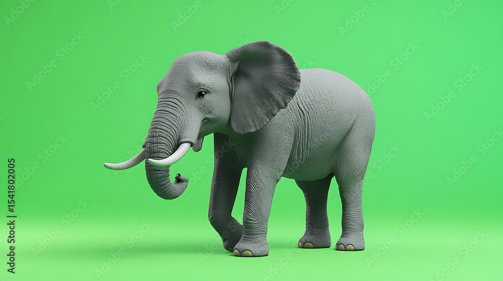 Fototapeta premium Realistic elephant walking on a vibrant green background, showcasing its natural beauty and grace