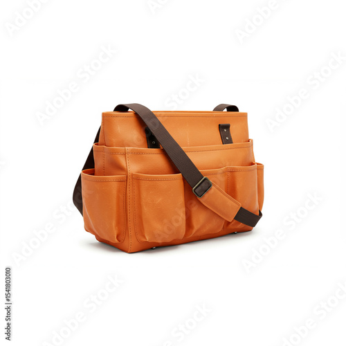 Stylish Orange Leather Messenger Bag with Multiple Pockets