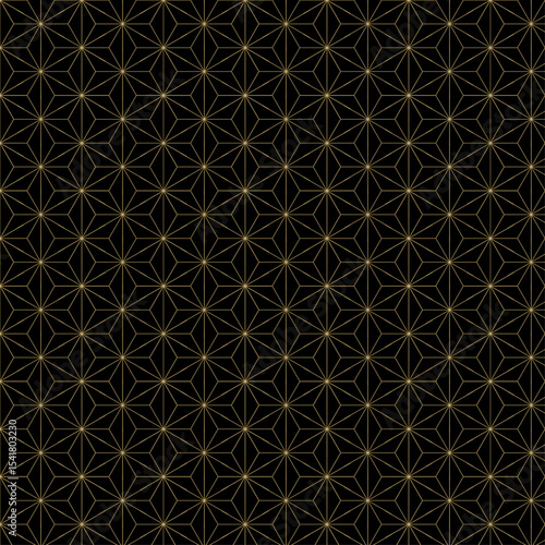 Japanese Pattern: Asanoha Seamless Design - Gold on Black (麻の葉 金 黒 和柄)