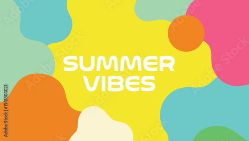 Colorful summer vibes design with abstract shapes and bright yellow background graphics