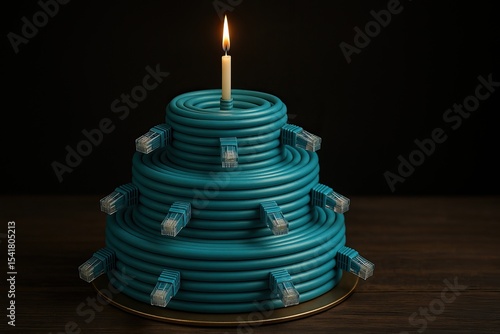 Wallpaper Mural Unique cake design featuring blue cables and a candle for a tech themed celebration Torontodigital.ca