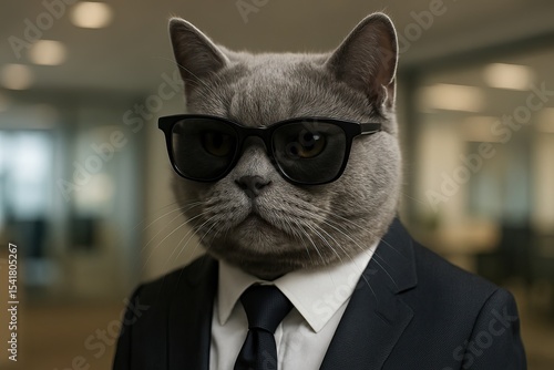 Wallpaper Mural Cat in suit and sunglasses portrays a confident business persona in office setting Torontodigital.ca